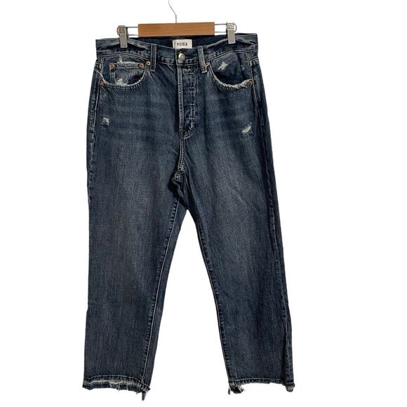 Pistola Denim Cassie Crop Jeans Raw Hem Distressed Button Fly Size 29 - Picture 1 of 9